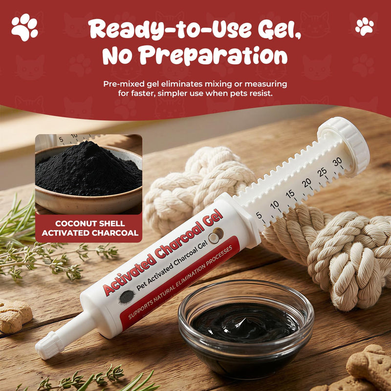 Activated Charcoal Paste for Dogs & Cats, Emergency First Aid Gel for Accidental Ingestion, Diarrhea, Gas Relief & Digestive Upset, Ready-to-Use, Pet First Response Essential, 30 mL