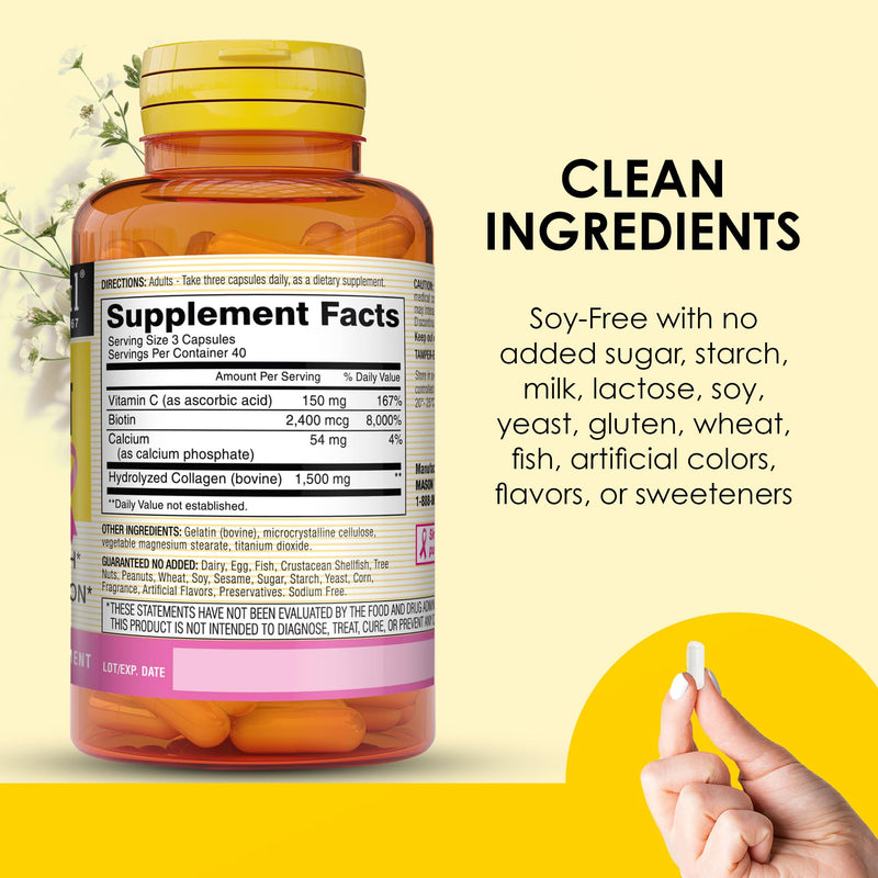 MASON NATURAL 1500mg Collagen with Vitamin C, Biotin, & Calcium, 40 Day Supply Capsules, Supplement for Hair, Skin, and Nails. (Pack of 2) Unflavored 120 Count (Pack of 2)
