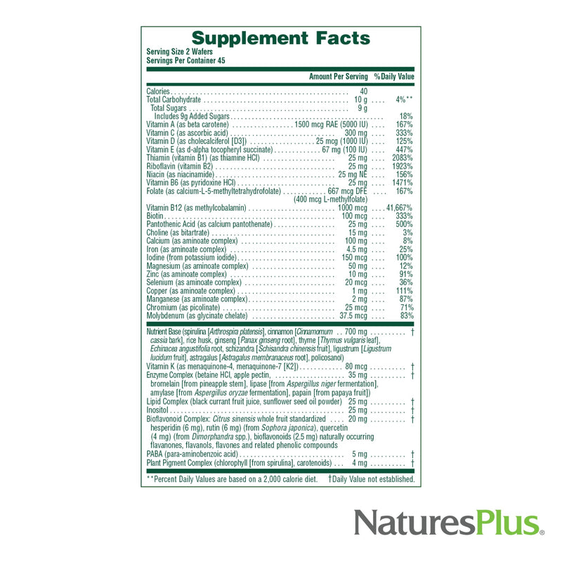 NaturesPlus Source of Life Adult’s Chewable, Apple Cinnamon - 90 Wafers - Multivitamin & Mineral Supplement - Immune & Digestive Health Support with Vitamin D3 - Gluten Free, Vegetarian - 45 Servings 90 Count (Pack of 1)