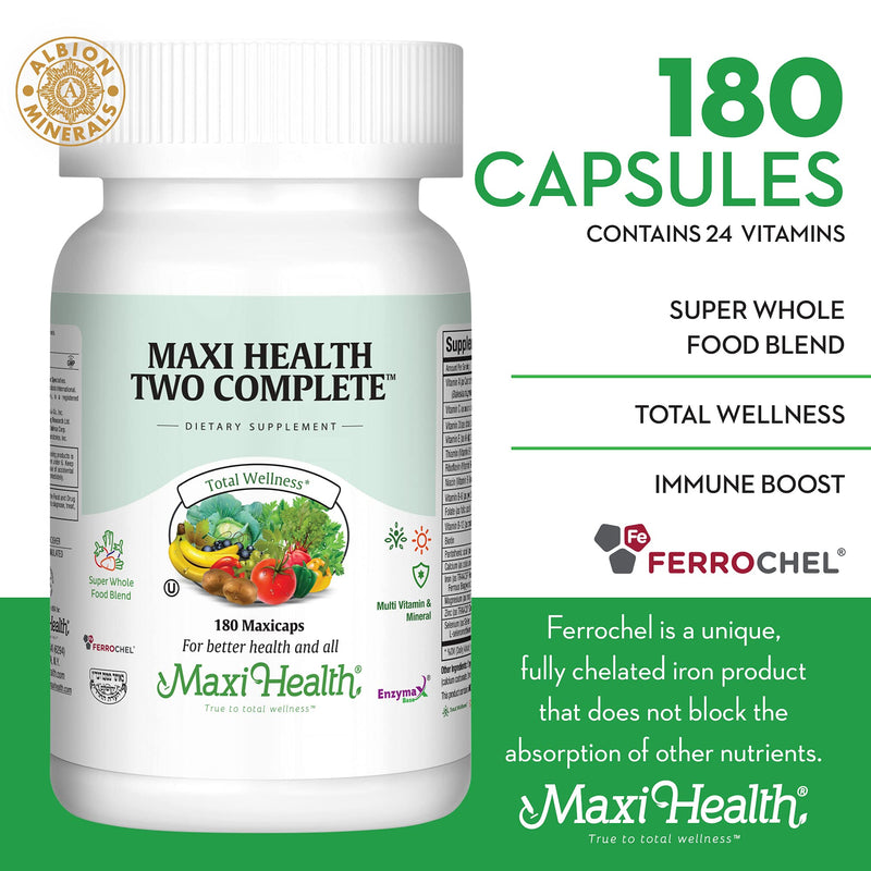 Maxi Health Two Complete - Multivitamins and Minerals - Full Potency - 180 Capsules - Kosher 180 Count (Pack of 1)