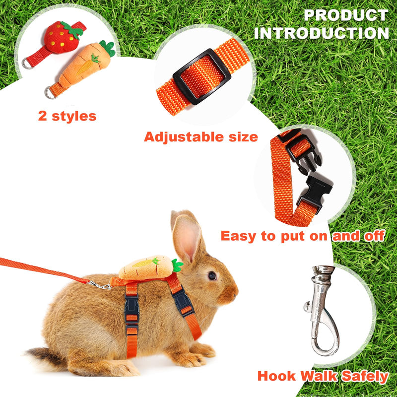 Bunny Harness and Leash for Rabbits,2 Pack Adjustable Bunny Harness,Cute Vest Harness and Leash Set, for Rabbit,Kitten, Puppy, Pig and Small Pet Animals Carrot, Strawberry S - BeesActive Australia