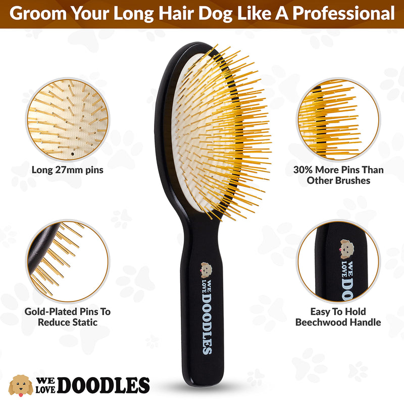 Pet Grooming Detangler Pin Dog Brush For Shedding and Removing Loose Fur, Lightweight Beech Wood with Gold Plated Pins for Long Hair [We Love Doodles] - BeesActive Australia