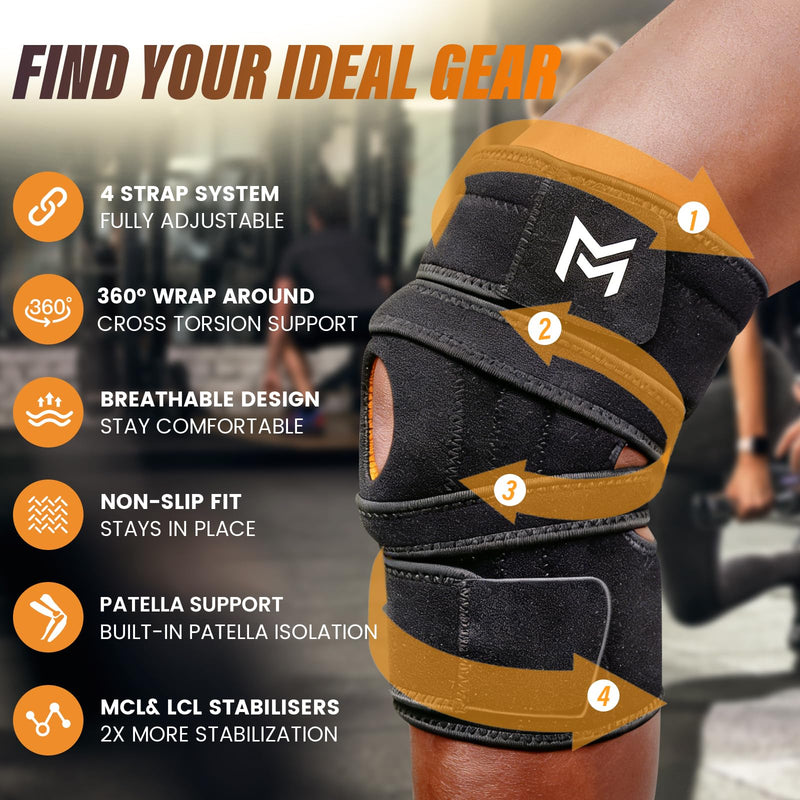 Knee Braces for Knee Pain Relief, Adjustable Knee Brace for Women & Men, Meniscus Tear Support with Dual Side Stabilizers, Knee Compression Sleeve, Wraparound Anti-Pilling Design (Fits 16-20")