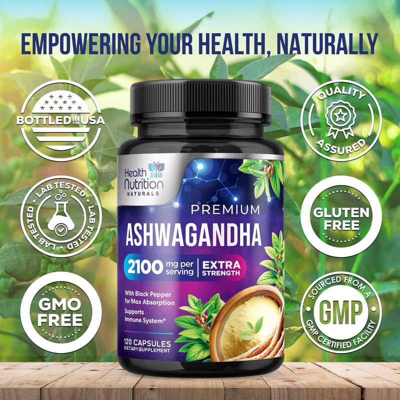 Ashwagandha Supplements - Best Ashwagandha Root & Powder Capsule with Black Pepper for Max Absorption - Naturally Calm & Unwind for Women & Men - Vegan, Gluten Free, USA Bottled - 120 Capsules 120 Count (Pack of 1)