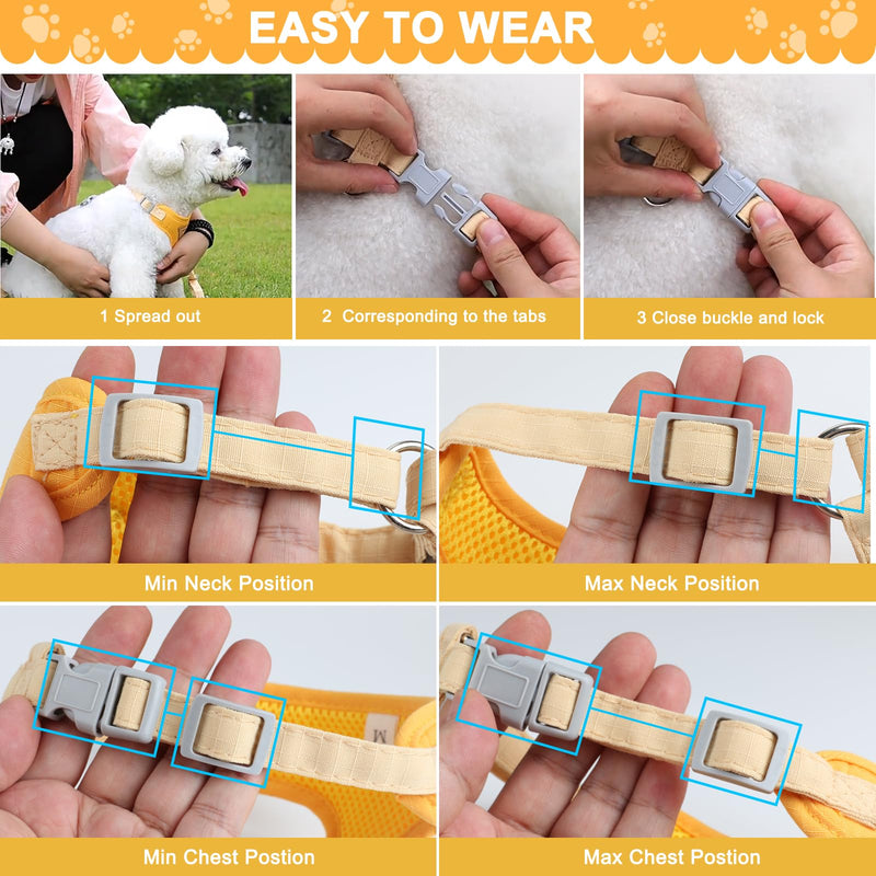 Cat harness, adjustable cat harness, escape-proof, cat harness with leash, escape-proof, premium puppy harness with soft, for small animals, adjustable chest harness, yellow, XS - BeesActive Australia