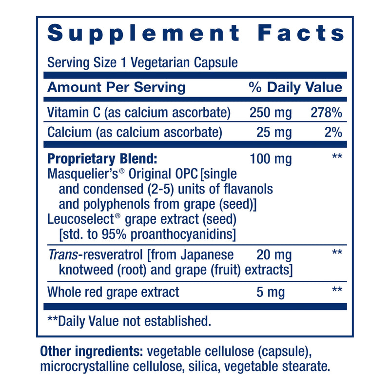 Life Extension Grapeseed Extract, Vitamin C, Calcium, resveratrol, polyphenols, Cardiovascular Health, antioxidant Protection, Gluten-Free, Non-GMO, Vegetarian, 60 Capsules | Vitamin C, Calcium, Resveratrol & Polyphenols for Cardiovascular Health & Ant...