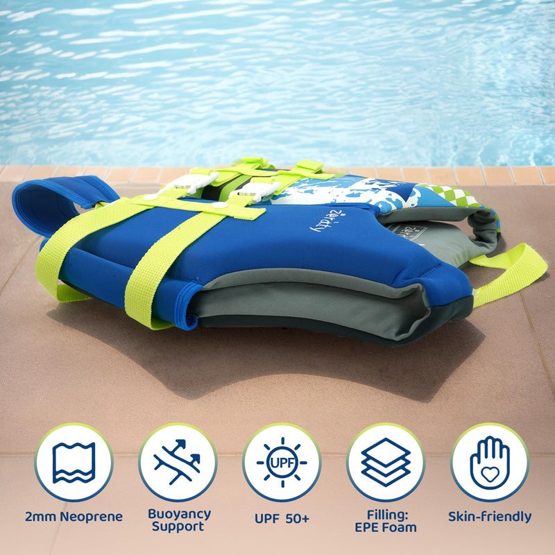 Zeraty Toddler Swim Vest Neoprene Kids Float Jacket Swimming Aid for Children Girls and Boys 20-30-40-50-60-70-80Lbs with Dual Adjustable Safety Straps Blue S(Age Recommend 1-3 Years) - BeesActive Australia
