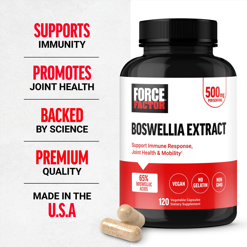 Force Factor Boswellia Extract Capsules | Joint Health Supplement for Women & Men, Made with Premium Boswellia Serrata Extract, Vegan, Non-GMO, 120 Capsules