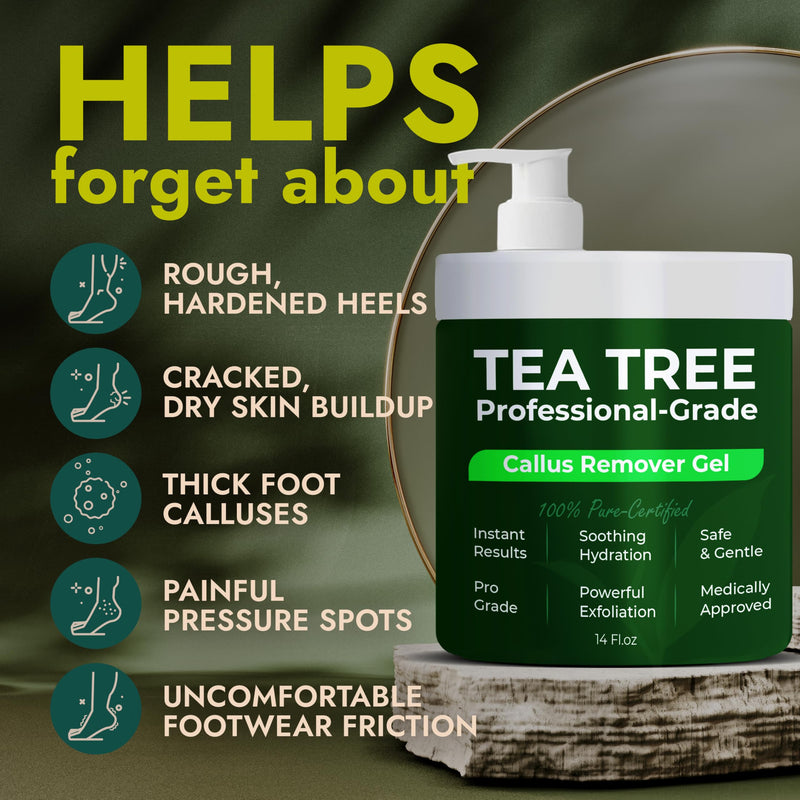 Callus Remover for Feet | Extra Strength Callus Remover Gel for Feet with Tea Tree Oil | Professional-Grade Pedicure Treatment | 50 Applications per Bottle, Includes 3 Pumice Stones | 14 fl oz - BeesActive Australia