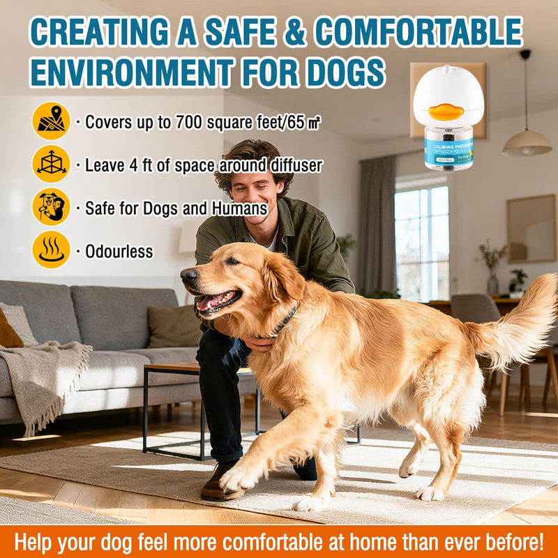 Dog Calming Pheromone Diffuser 4-In-1 Appeasing Pet Pheromone Calming Diffuser Kit (Plug in + 3 Pack 48ml Refill) for Anxiety Relief, Reduce Barking, Aggression & Stress, 90 Day Supply (Tasteless) A