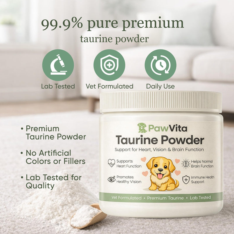 Pawvita Taurine Powder for Dogs, Taurine for Dogs, Supports Heart Health, Vision, Skin & Coat, Boosts Energy & Daily Wellness, Easy to Mix in Food, with Dosing Spoon, 200 Grams/ 7.05 oz 1