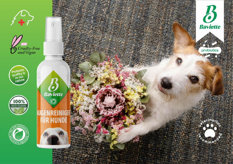 Baviette Dog Care Set (300x) Probiotic Tear Stain Remover and Eye Cleaner for Dogs, Ideal for Daily Eye Care, Gentle Cleansing with Eye Pads (Eye Care 100ml) Eye Care 100ml - BeesActive Australia