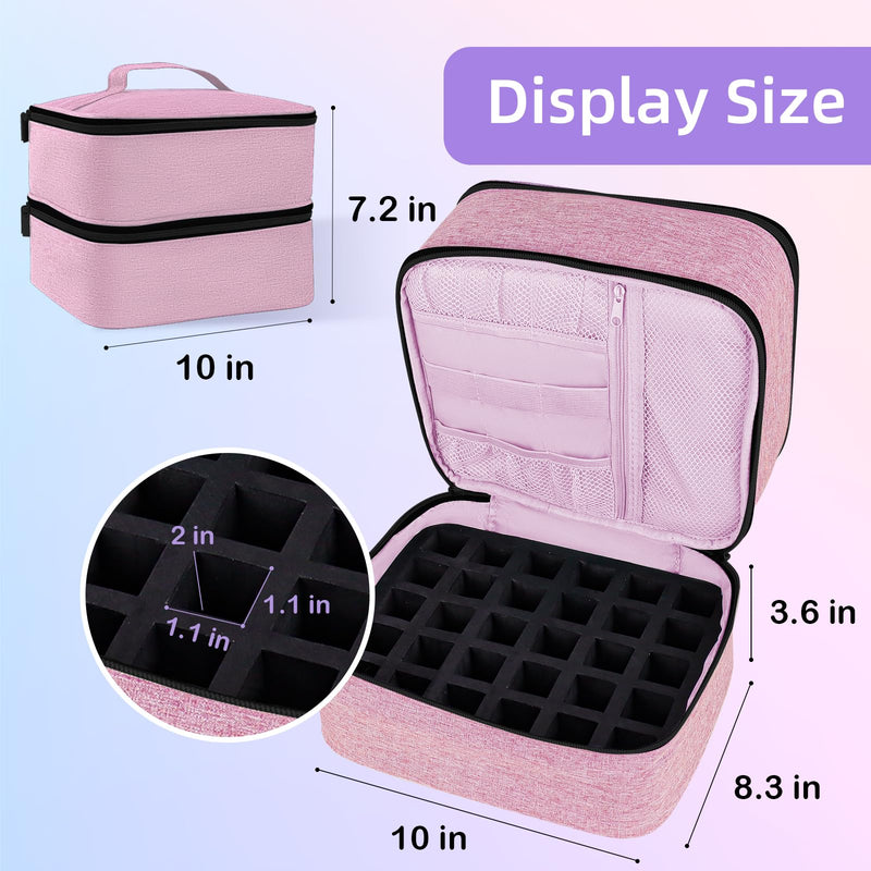 ALSLEA Nail Polish Organizer Holds 30 Bottles (15ml - 0.5 fl.oz) Double-layer Gel Nail Polish Kit Case, Nail Holder for Nail Lamp, Portable Nail Organizer and Storage for Nail Supplies (Pink) Pink 30 slots