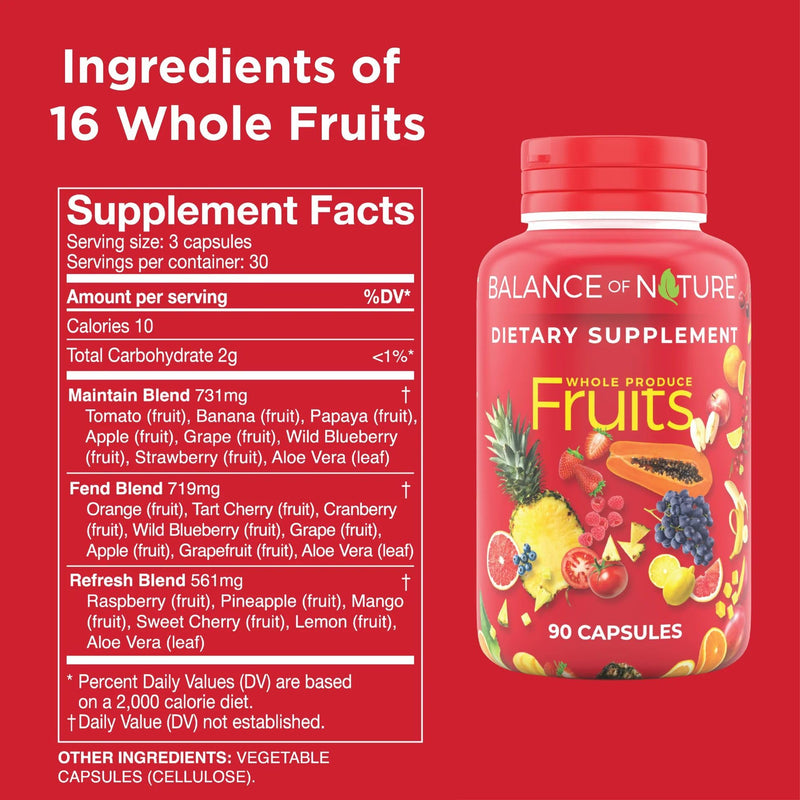 Balance of Nature Whole Fruits Superfood Supplement, 90 Servings | Made with Real Superfood Fruits to Deliver Daily Nutritional Support in a Convenient Capsule Form Every Day