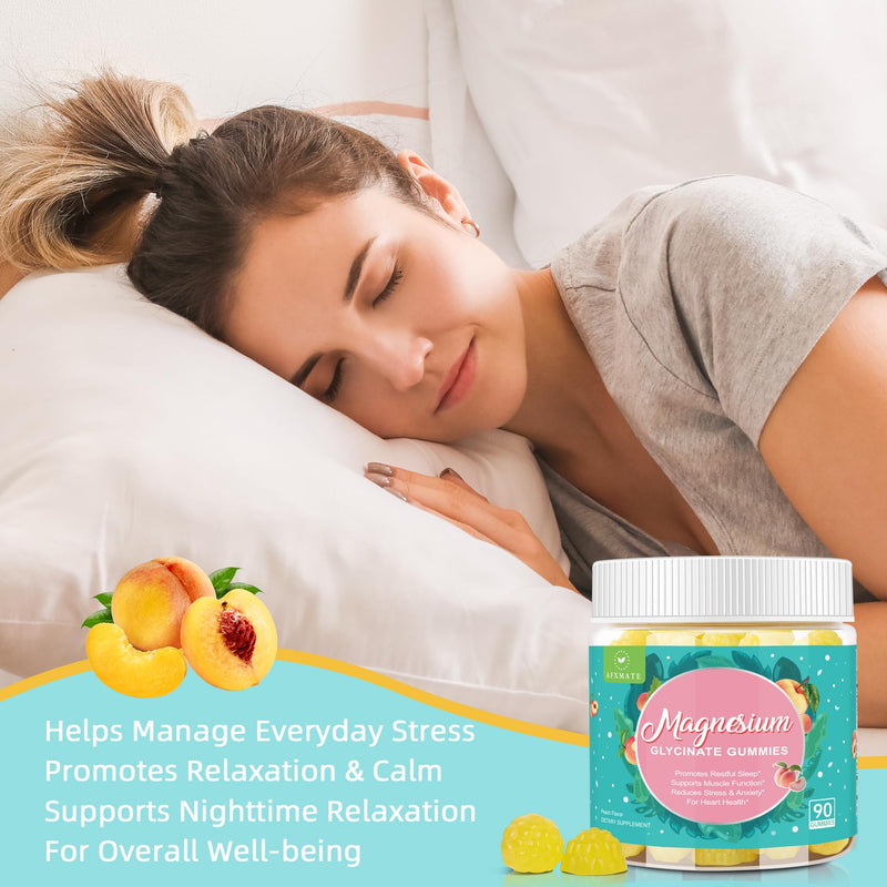 90 Ct Magnesium Glycinate Gummies for Adults Sugar Free | With Glycinate & Malate, L-Theanine, Ashwagandha, Zinc, Vitamin B6 & D3, Supports Relaxation & Sleep Peach Flavor 90 Count (Pack of 1)