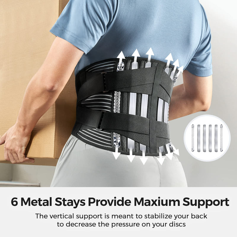 FREETOO Back Braces for Lower Back Pain Relief with 6 Stays, Breathable Back Support Belt for Men/Women for work , Anti-skid lumbar support belt with 16-hole Mesh for sciatica(M) M(29.5"-37.4")