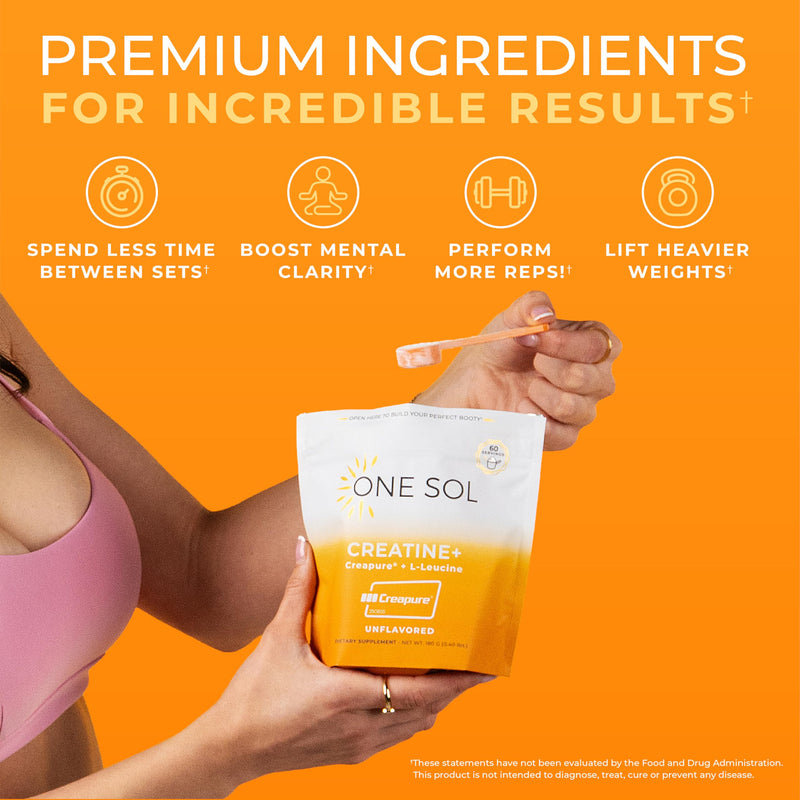 One Sol Creatine for Women Booty Gain, All Natural Women‚Äôs Creatine Powder w Creapure & Leucine, Increase Lean Muscle Mass, Reduce Recovery Time, Promotes Brain & Bone Health (Unflavored, 60 Servings) - BeesActive Australia