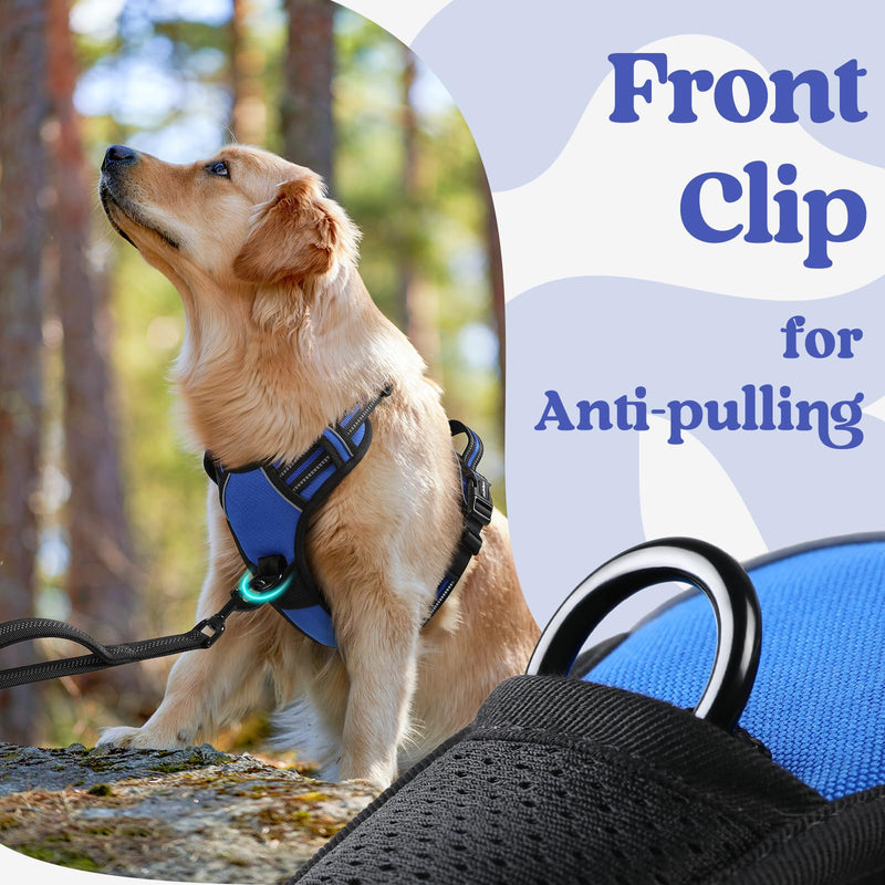 rabbitgoo Dog Harness Medium Sized, No Pull Pet Harness with 3 Buckles, Adjustable Soft Padded Dog Vest with Instant Control Handle, Easy Walking Reflective Pet Vest for Medium Dogs, Blue, M - BeesActive Australia