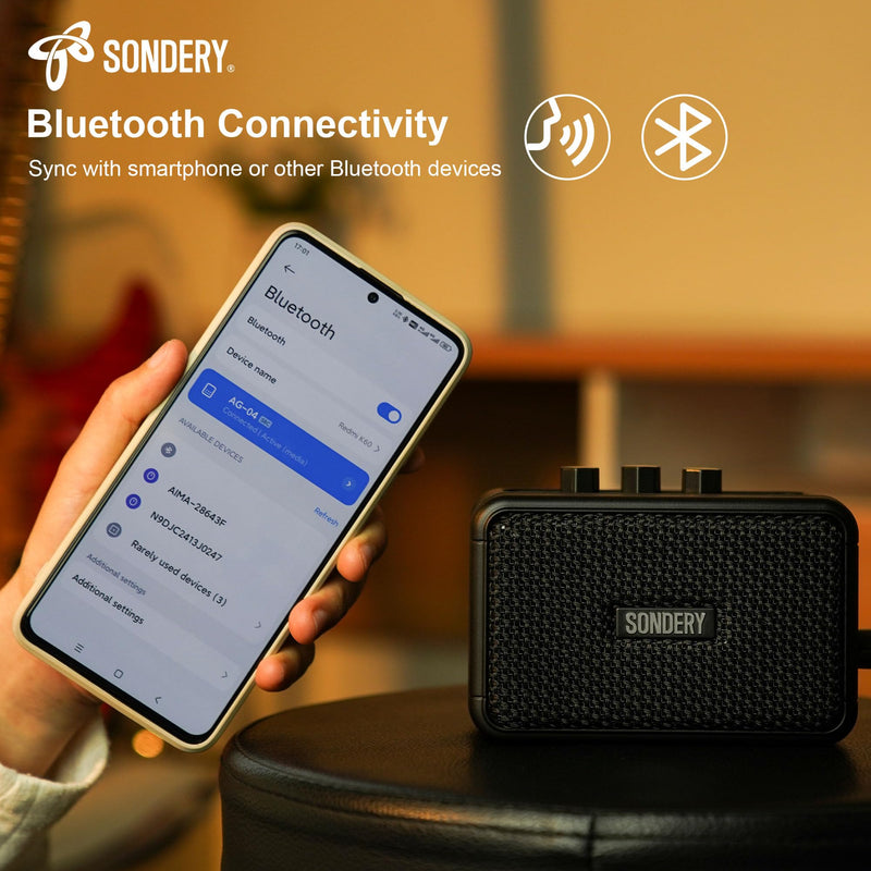 Sondery 5W Mini Amp for Electric Guitar Rechargeable with OD Clean Effects Black