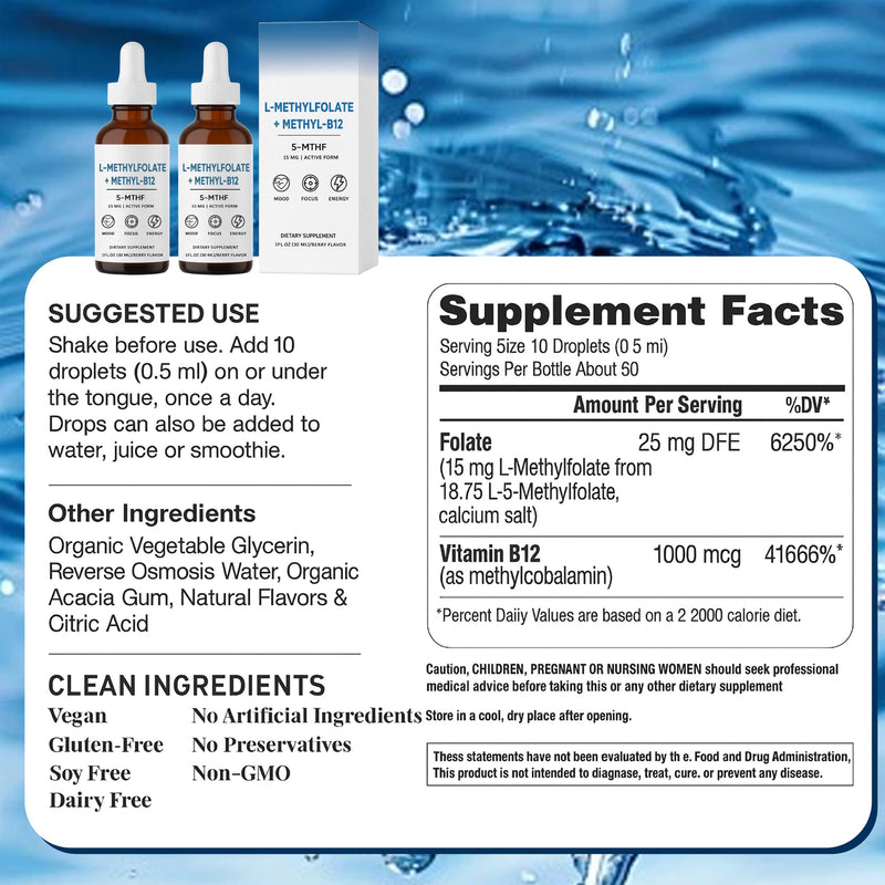 L-Methylfolate, 15mg L-Methylfolate + Methyl-B12, Improved Focus and Attention, Balanced Mood & Overall Wellness, Organic Berry Flavor, Liquid Sublingual Form, 1fl oz