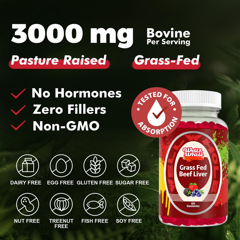Grass Fed Beef Liver Gummies, Desiccated Liver Supplement for Adults & Kids | Naturally Nutrient-Rich Formula | Supports Daily Energy & Wellness | Whole Food Nutrition | Convenient Gummies 1