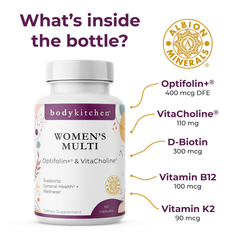 Body Kitchen Women's Multivitamin with Optifolin+ & VitaCholine Supplement