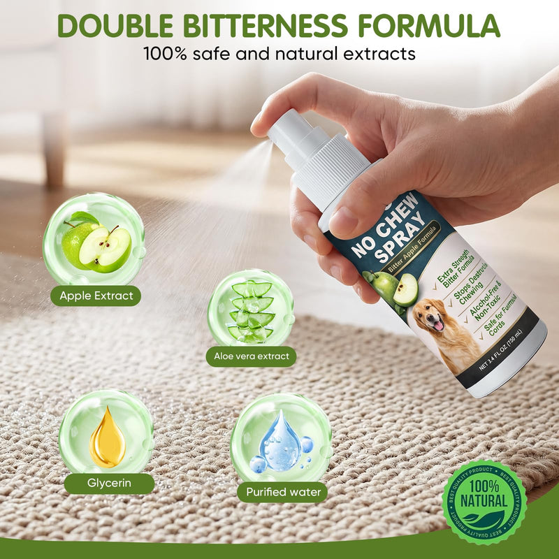 Bitter Apple Spray for Dogs, 2 Pack No Chew Spray to Stop Chewing, Biting & Licking, Natural Dog Deterrent Spray for Furniture, Shoes, Cords & Household Items, Safe Training Aid for Puppies