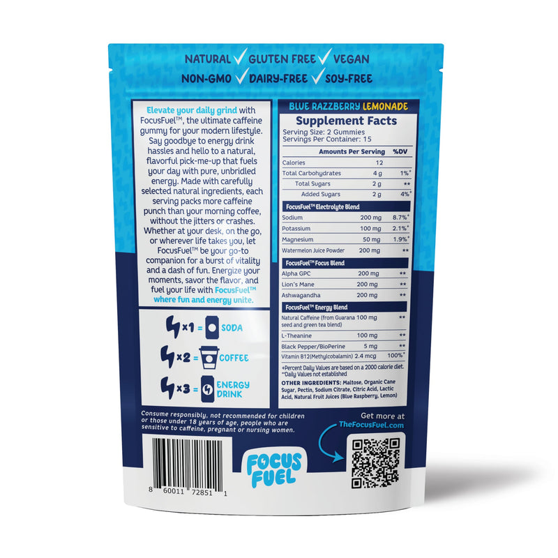 FocusFuel Energy Chews – Blue Razzberry Lemonade (15 Servings) – 100mg Caffeine + Alpha GPC + L-Theanine + B12, Magnesium – Great Taste – No Crash or Jitters | 100mg Caffeine, Alpha GPC, L-Theanine, B12, Magnesium, Great Taste, No Crash or Jitters