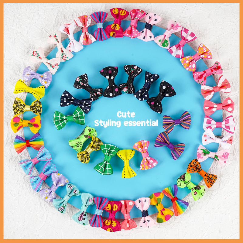 Chenkou Craft 50pcs/25pairs Puppy Yorkie Dog Hair Bows with Clips Pet Grooming Products Mix Colors Varies Patterns Pet Hair Bows Dog Accessories - BeesActive Australia