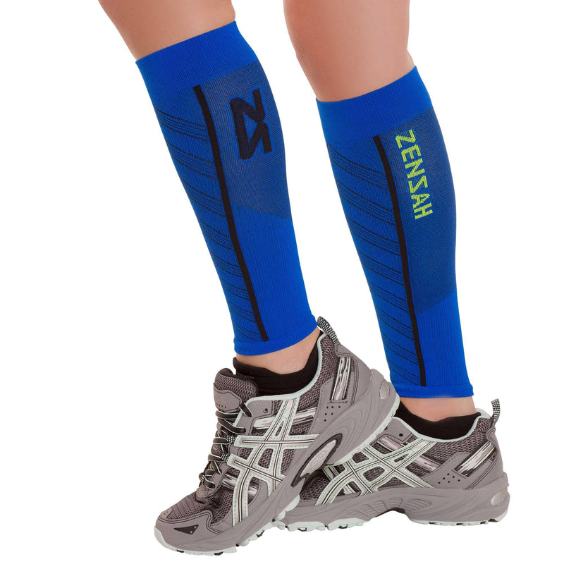 Zensah Featherweight Compression Leg Sleeves - Relieve Shin Splints, Calf Strains Medium Sporty Blue - BeesActive Australia