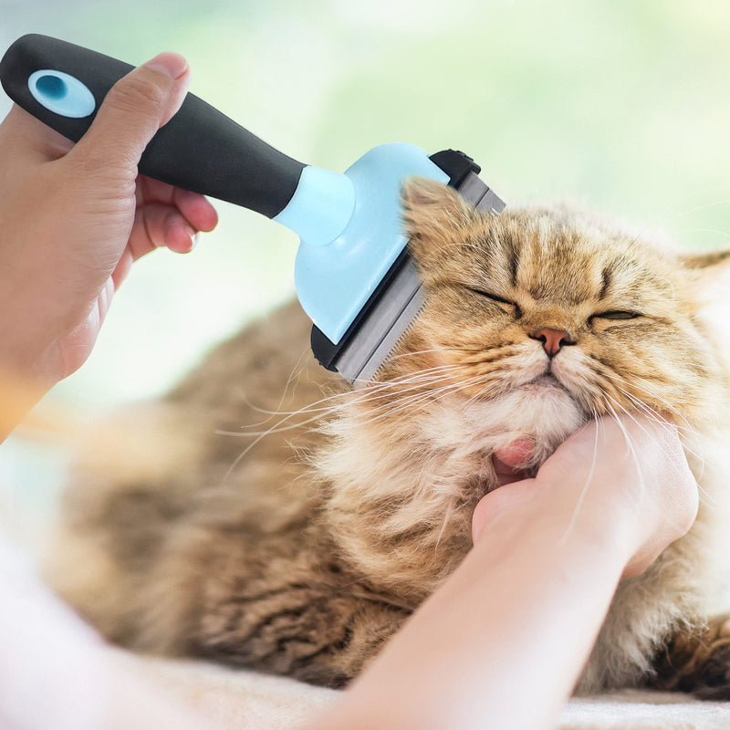 SunGrow Dog and Cat Deshedding Brush, Minimizes Shedding, Enhances Coat Health, Gentle on Skin, Suitable for Rabbits & Ferrets, 4" Steel Blade Blue ( 4” Blade ) - BeesActive Australia