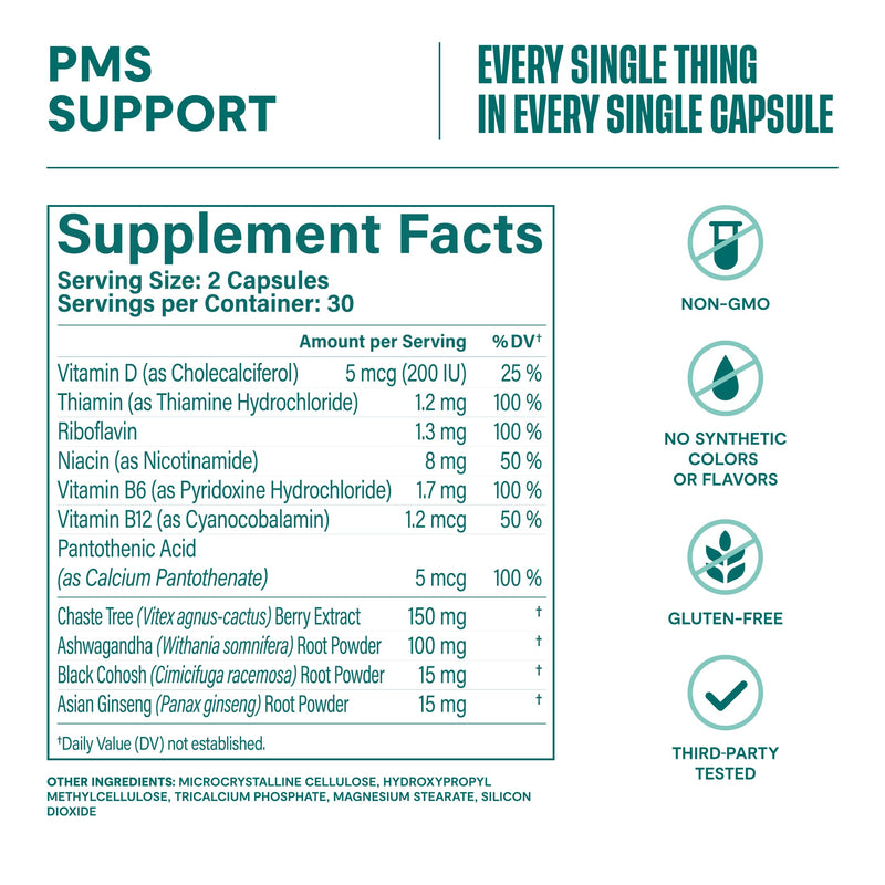 Habit PMS Support Supplement for Women (60 Capsules) - Supports Premenstrual Symptoms & Stress, Hormone Balance, Mood, B Vitamins, Vitamin D, Chasteberry, Ashwagandha, Gluten-Free, Non-GMO (1 Pack) 1 Pack