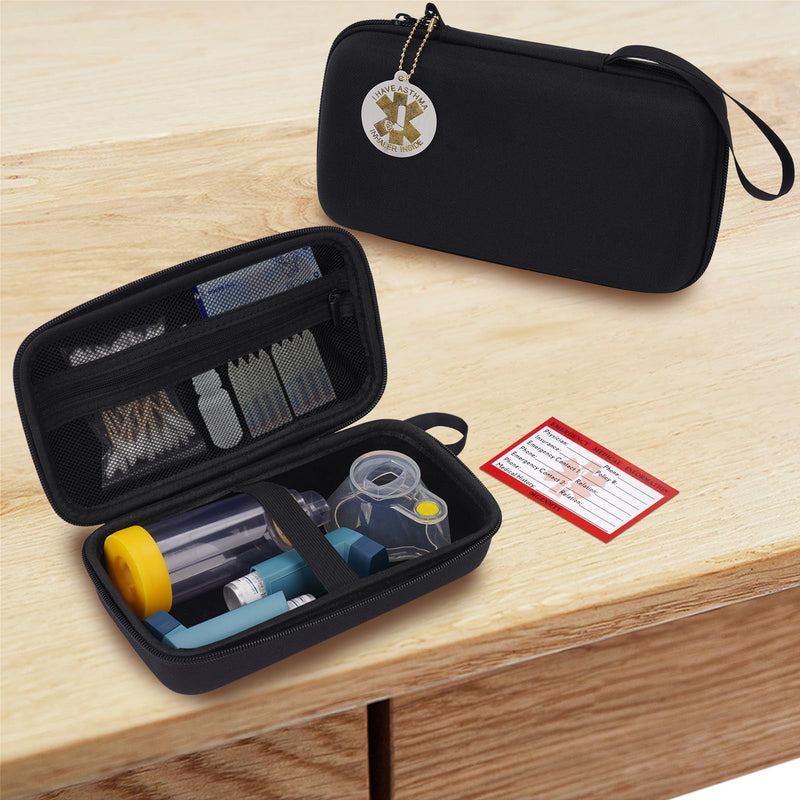 MGZNMTY Travel Carrying Case Compatible with Asthma Inhaler Spacer for Adults and Children, Masks, Inhaler Holder with Asthma Alert Tag and Medical Card, Carabiner (Only Case) (Black) Black - BeesActive Australia