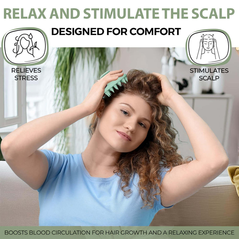 Fiora Naturals Scalp Massager Shampoo Brush - Silicon Scrubber & Exfoliator for Dandruff Removal and Hair Growth, Brush for Wet & Dry Hair, for Men, Women, Kids - BPA Free Sage