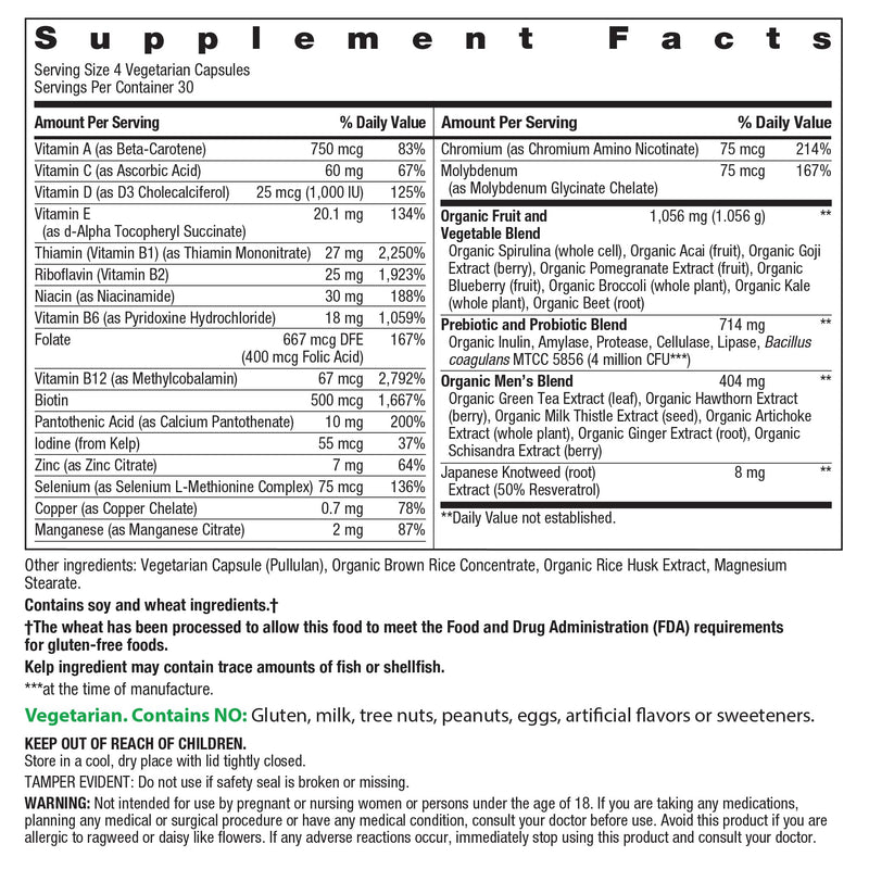 Rainbow Light Multivitamin for Men | 120 Capsules | Made with Organic Fruits and Vegetables | Supports Immune and Bone Health | Includes a Prebiotic & Probiotic Blend Certified Men's 120 Count (Pack of 1)
