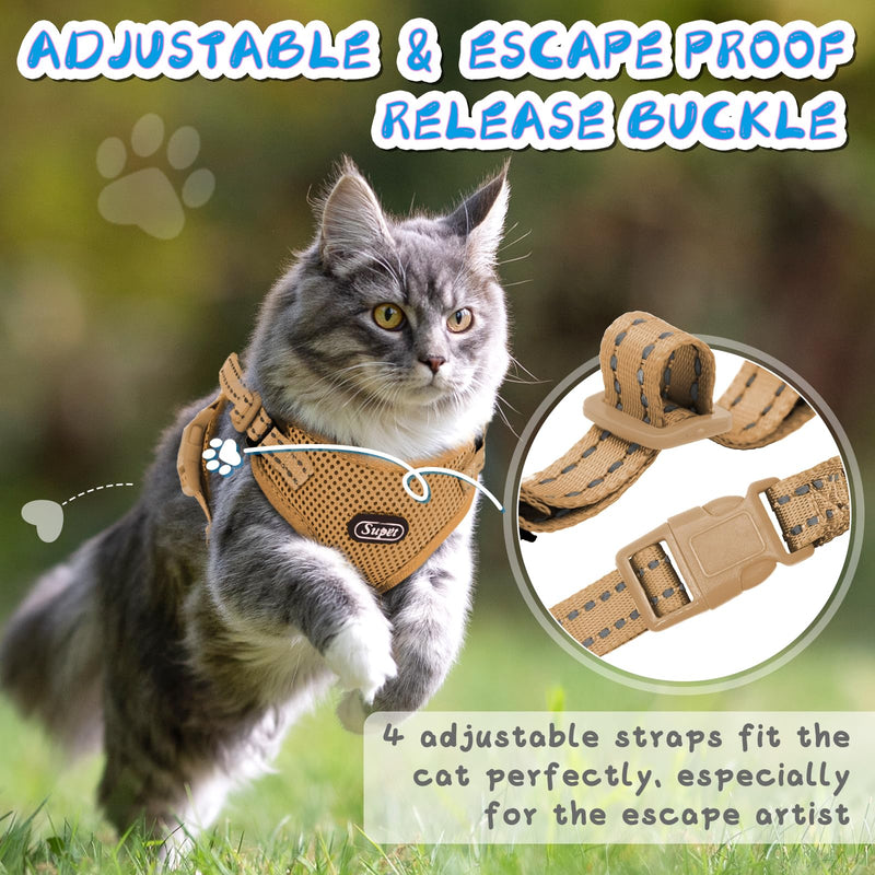 Supet Cat Harness and Leash Set for Small to Large Cats Adjustable Cat Vest Harness with Reflective Trim Universal Cat Leash and Harness for Cats/Puppies Medium (Chest: 17.5" - 19.5"） Beige - BeesActive Australia