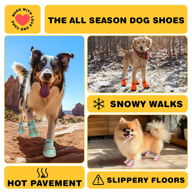 Hcpet Dog Shoes for Large Dogs, Waterproof Dog Booties for Small Medium Dogs, Anti-Slip Dog Boots & Paw Protectors for Hot Pavement Winter Snow Hiking with Reflective Straps Khaki Size 6 #6 (Width 2.36 inch) for 52-68 lbs - BeesActive Australia