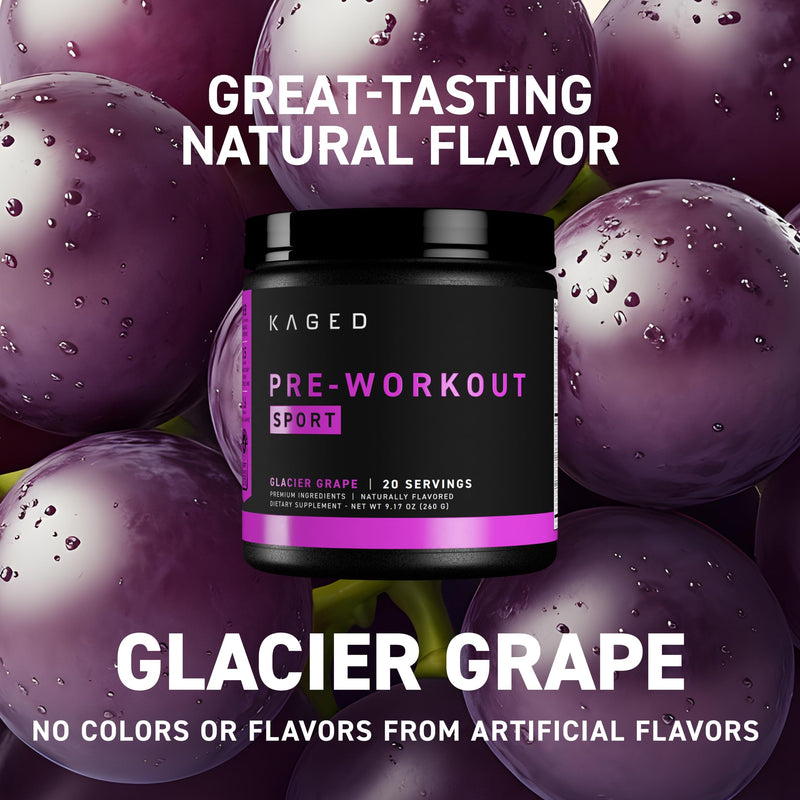 Kaged Sport Pre Workout Powder for Men & Women, Glacier Grape, Sport Certified, 188mg Caffeine, Nitric Oxide Supplement, Beta Alanine for Energy, Weightlifting, Cardio Endurance, Strength, 20 Servings