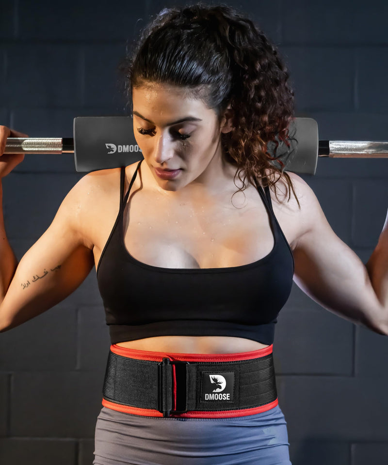 DMoose Weight Lifting Belt - Auto Locking Gym Belt for Olympic Training, WOD, Cross Training for Men and Women - 4" Nylon Workout belt with Adjustable Buckle - Provides Lumbar Support and Stability Large Black