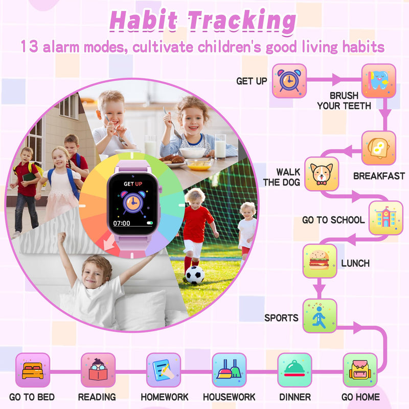 Kids Smart Watches Girls Age 3-12, Smart Watch for Kids with 32 Games HD Touch Screen Camera Video Alarm Music Audiobooks Pedometer Flashlight 12/24 hr Toys Birthday Gifts for Girls Ages 5 6 7 8 9 10 Purple - BeesActive Australia
