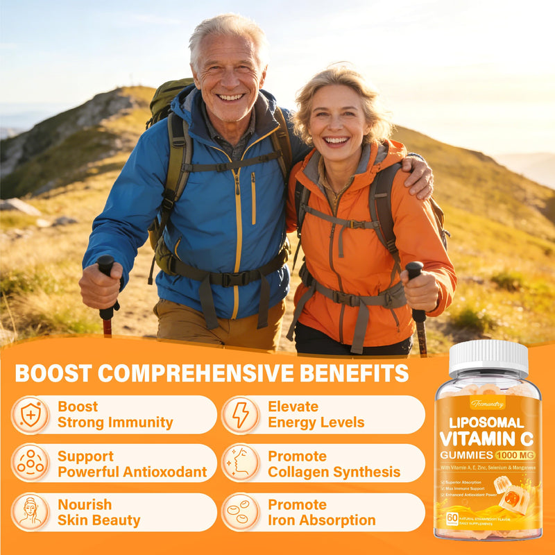 Liposomal Vitamin C Gummies 1000mg for Adults | Chewable Vitamin C Gummy, With Zinc, Elderberry, Vitamins A & E, 120 Gummies Strawberry 60 Count (Pack of 2)