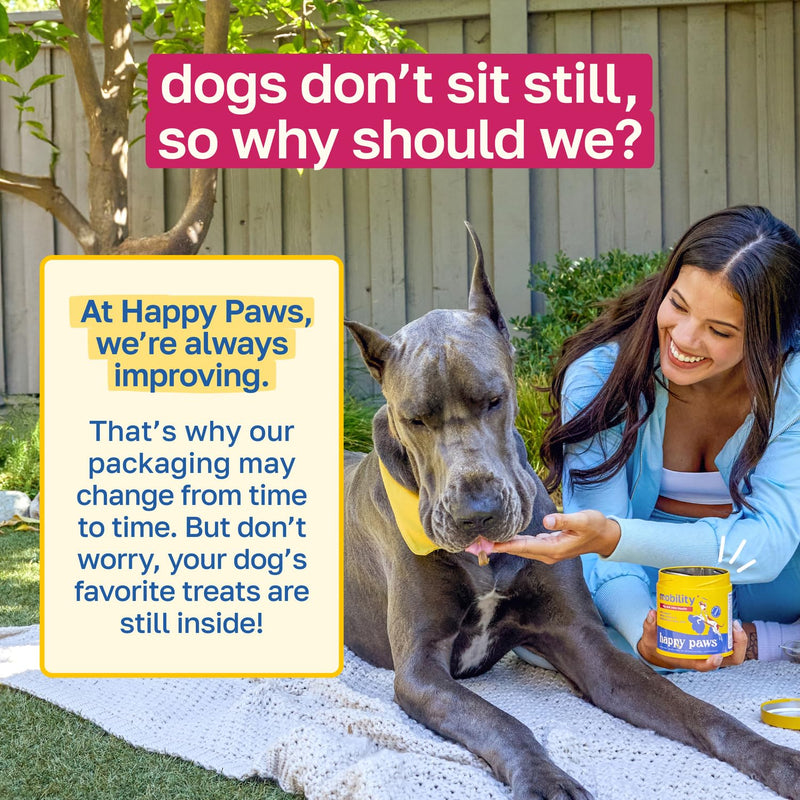 Happy Paws Hip and Joint Supplement for Dogs, Glucosamine Chondroitin for Dogs of All Breeds, Joint Support Soft Chews with Hyaluronic Acid & Turmeric, Vegan Bacon Flavor, Non GMO, 100 Soft Chews 100 Units