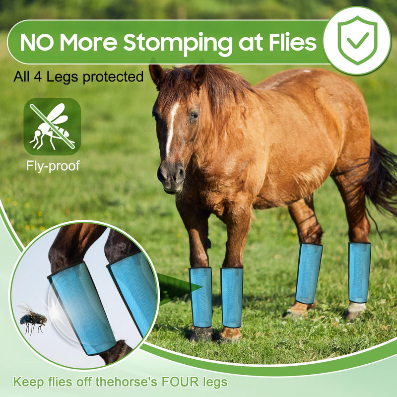 Rosvola Horse Fly Boots, Fly Boots for Horses Set of 4, Breathable Comfortable Horse Leggings, Non-Slip Protection Leg Wrap, Fly Leggings Equestrian Supplies Blue