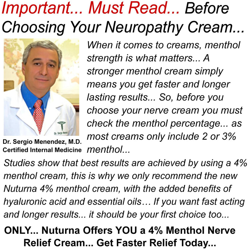 Neuroturna Nerve Relief Cream - Premium Nerve Cream 3X Action for Targeted Relief and Soothing Nerve Comfort - Maximum Strength with 4% Menthol, MSM for Feet Hands Legs Toes & Back - 8 Oz 8.00 Fl Oz (Pack of 1)