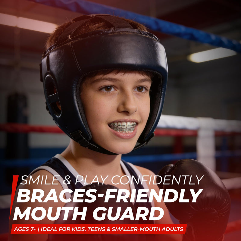 Mouth Guard for Sports - Premium Silicone Upper & Lower Teeth Protection - Football, Lacrosse, Hockey, Baseball - Fit for Youth and Teens (Transparent, MouthGuard for Braces) Transparent - BeesActive Australia