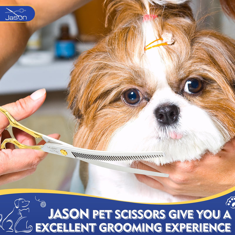 JASON 7.5 inch curved thinning scissors for dogs 43 teeth professional downward curved dog scissors made of Japanese 440C stainless steel grooming scissors with symmetrical handle