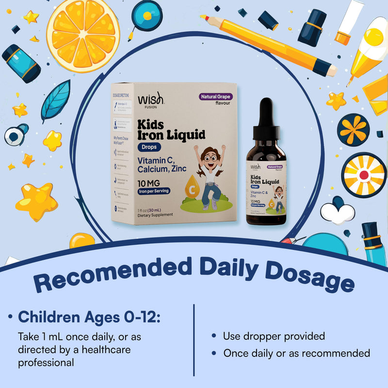 Kids Liquid Iron Drops for Healthy Iron Levels, Liquid Iron Supplements for Kids with Vitamin C & Zinc, Baby & Toddler Iron Supplement, Easy Absorption Daily Use, 2 × 30ml Bottles