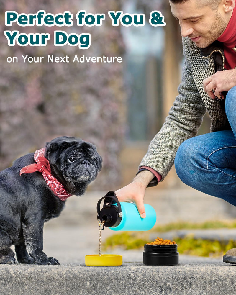 Portable Dog Water Bottle, 32OZ Stainless Steel Dog Water Bottle, with Dog Drinking Bowl & Food Bowl, Leak Proof, Double Vacuum Insulation, Dog Travel Water Bottle for Walking Hiking Camping - BeesActive Australia