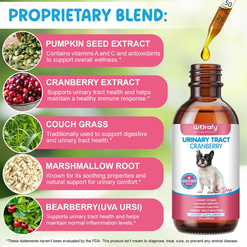 Urinary Tract Infection Support for Dogs – Natural Herbal UTI Care Drops with Cranberry Extract, Kidney & Bladder Supplement Drops