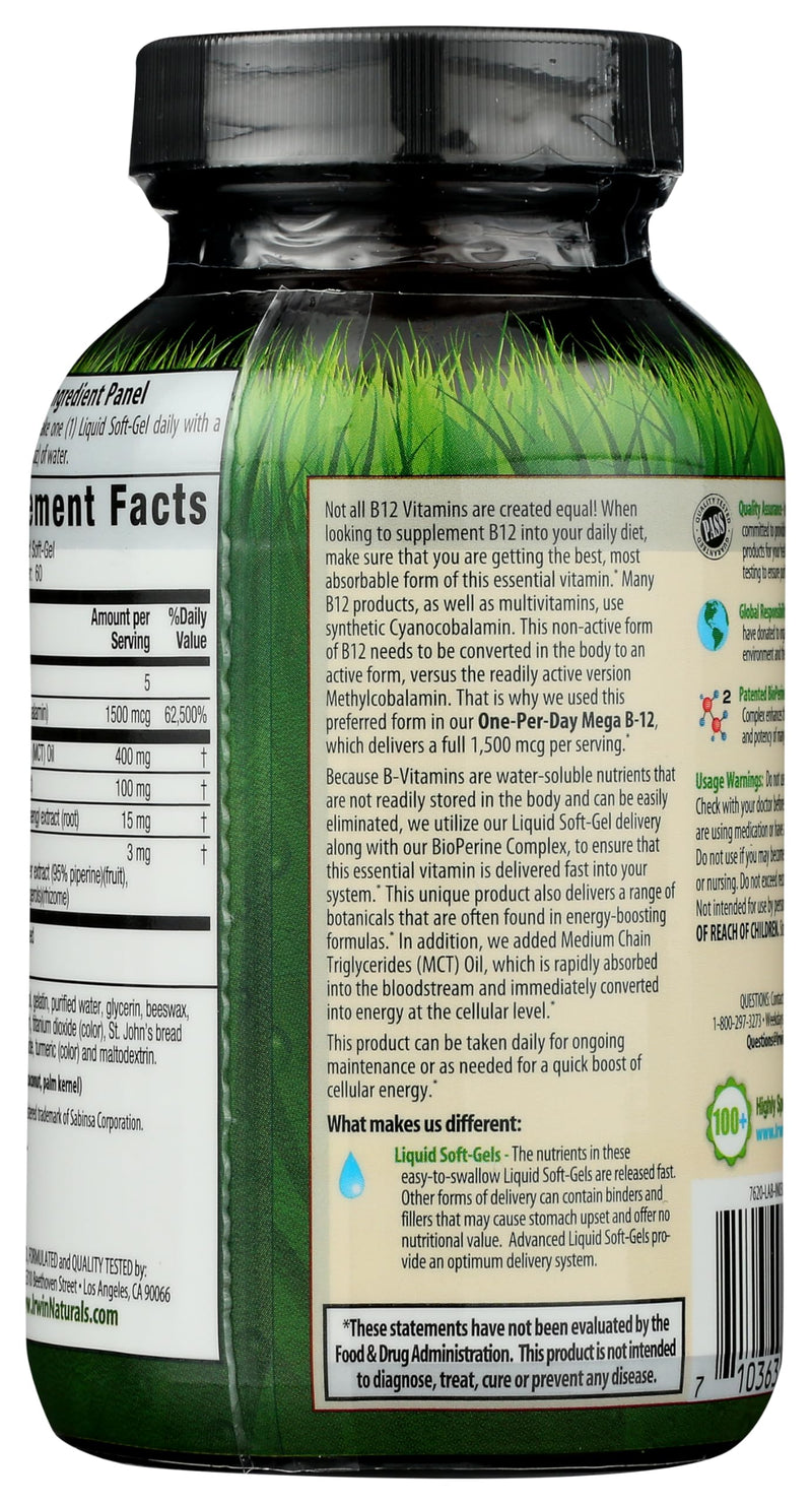 Irwin Naturals Quick Release B-12 Extra Cellular Energy Support | 60 Softgels 60 Count (Pack of 1)